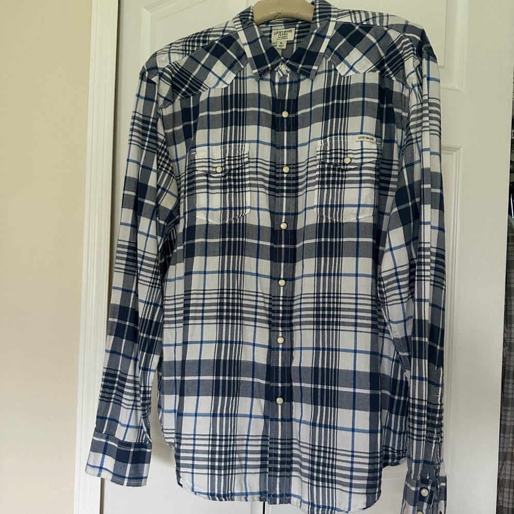 Lucky Brand Mens Western Pearl Snap Plaid Long Sleeve Shirt Size XL